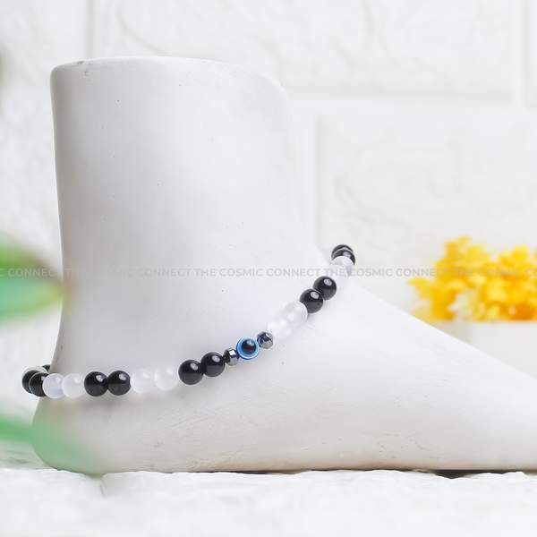 Black Tourmaline + Selenite Anklet for Purification & Protection