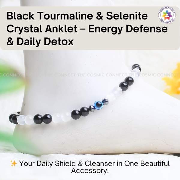 Black Tourmaline + Selenite Anklet for Purification & Protection 2