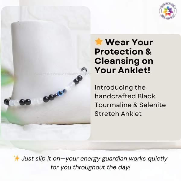 Black Tourmaline + Selenite Anklet for Purification & Protection 4