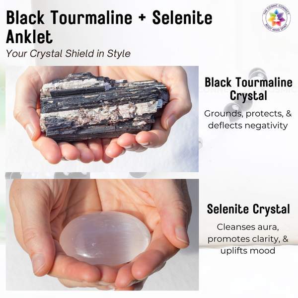 Black Tourmaline + Selenite Anklet for Purification & Protection 5