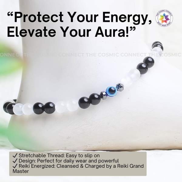 Black Tourmaline + Selenite Anklet for Purification & Protection 6