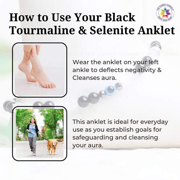 Black Tourmaline + Selenite Anklet for Purification & Protection 7