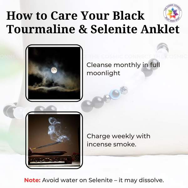 Black Tourmaline + Selenite Anklet for Purification & Protection 8