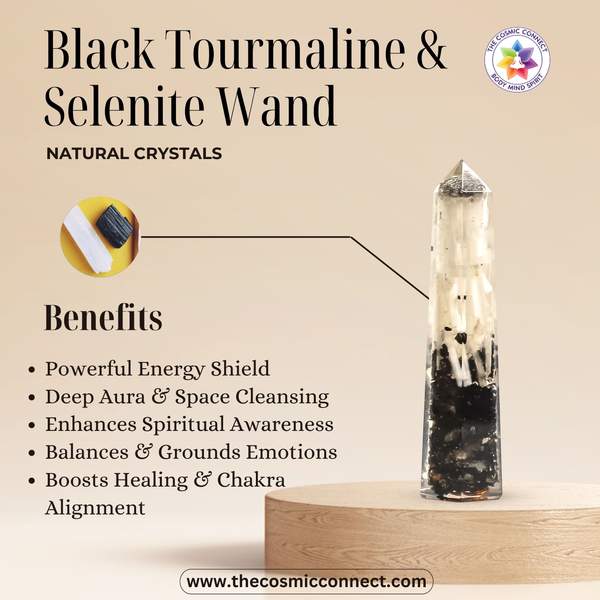 Black Tourmaline & Selenite Orgone Wand for Protection & Energy Cleansing 2