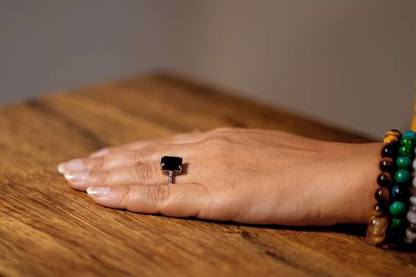 Black Tourmaline Silver Ring for Protection & Grounding | Adjustable Ring 3