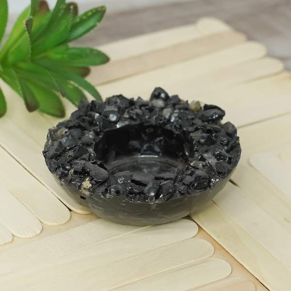 Black Tourmaline T-Light Candle Holder Illuminate Your Space with Protection