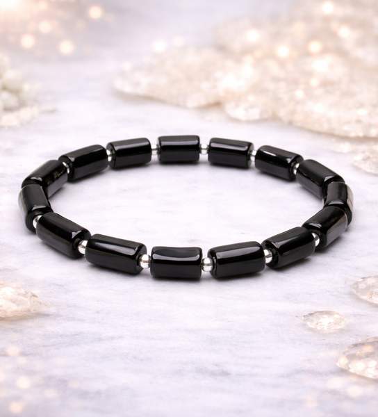 Black Tourmaline Tube Style Healing Bracelet – Protection, Grounding