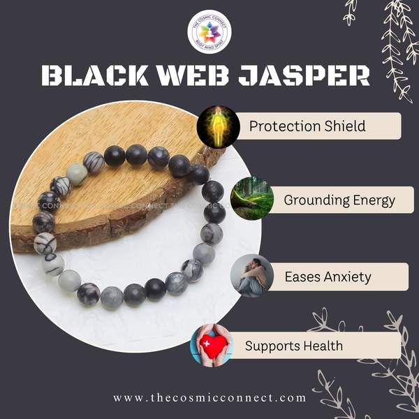Black Web Jasper Healing Bracelet - Protection & Grounding 3