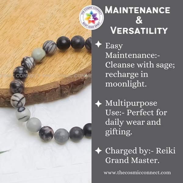 Black Web Jasper Healing Bracelet - Protection & Grounding 5
