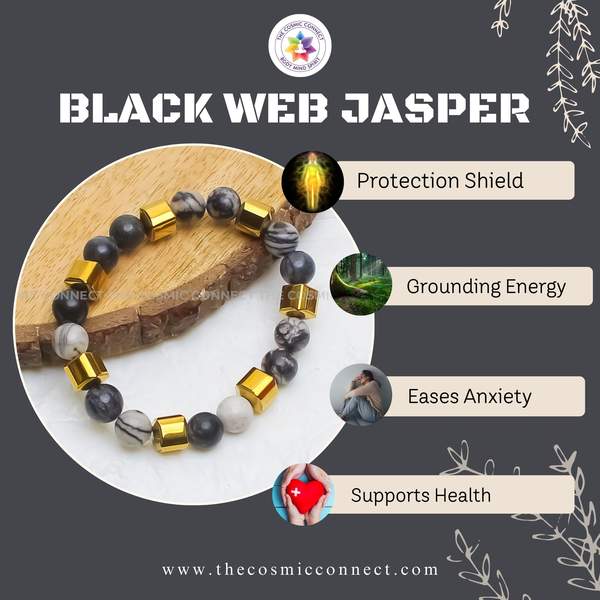 Black Web Jasper Healing Bracelet - Protection & Grounding 8