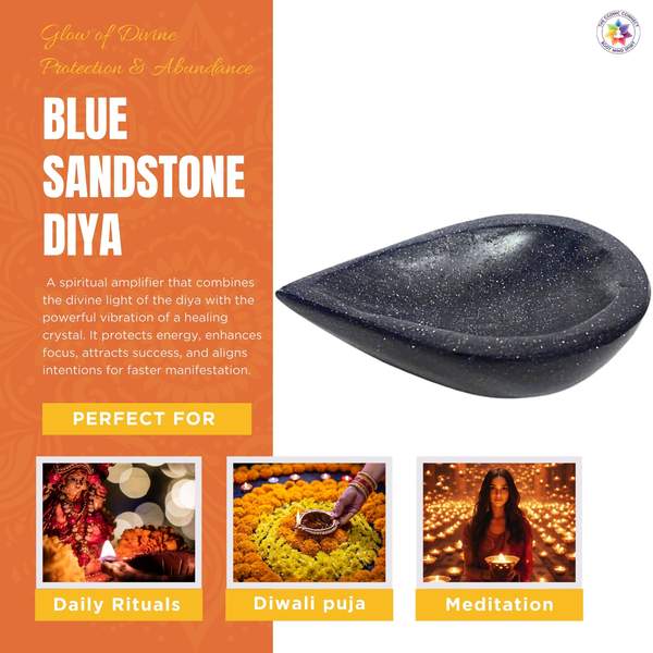 Blue Sandstone Crystal Diya for Home Temple, & Vastu Positive Energy 3