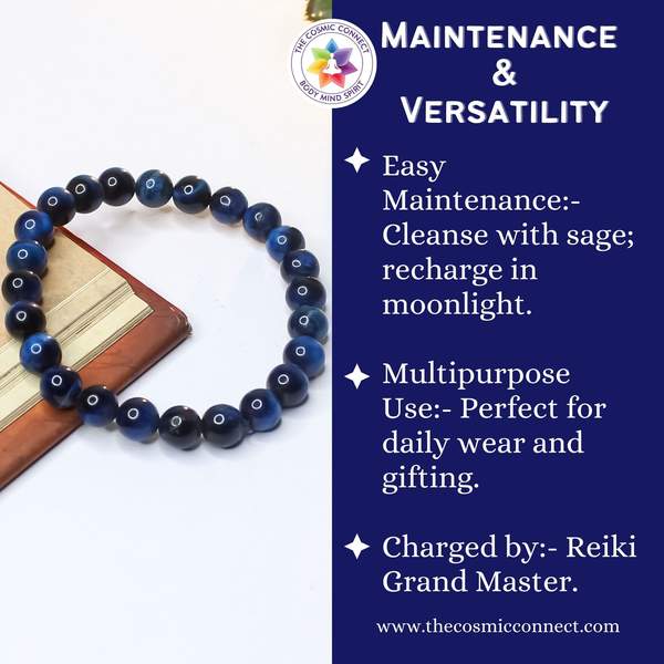 Blue Tiger Eye Healing Bracelet - Focus & Reduce Stress 5