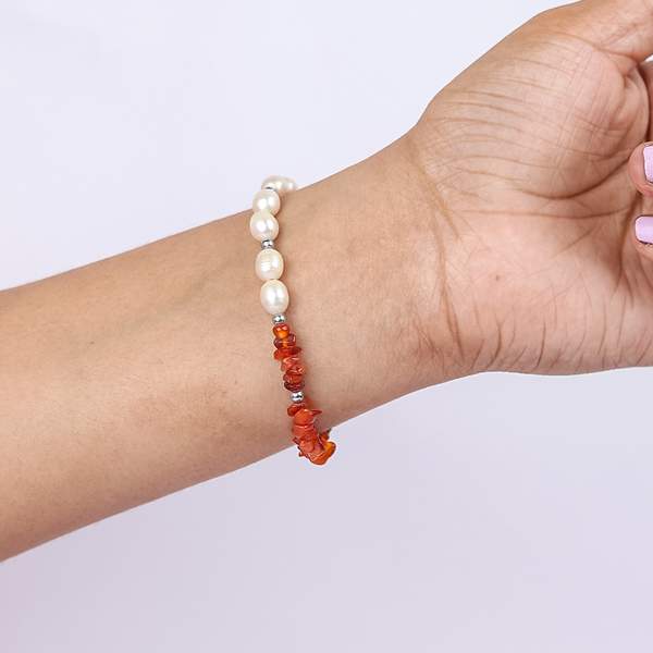 Carnelian and Pearl Crystal Bracelet for Vitality, and Courage Charged 2