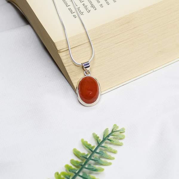 Carnelian Cabochon Silver Pendant for Confidence & Vitality