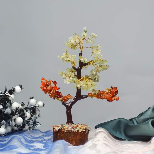 Carnelian & Green Aventurine Crystal Tree for Prosperity and Courage