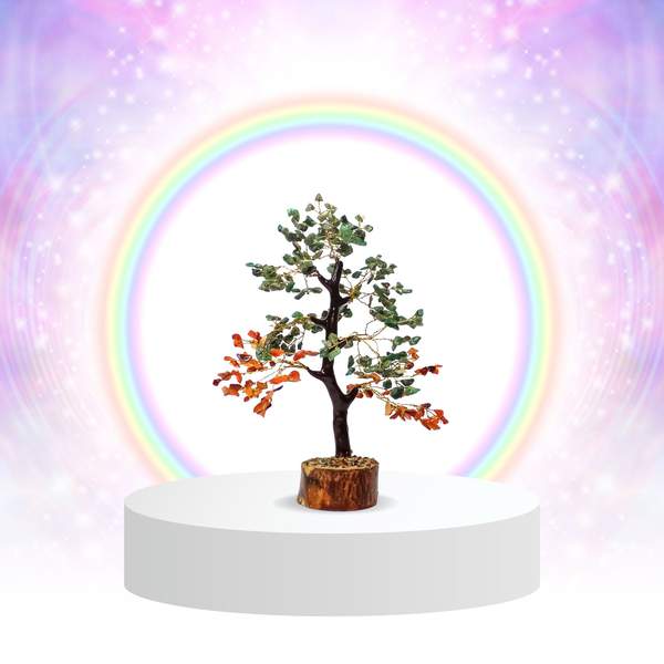Carnelian & Green Jade Crystal Tree for Wealth Attraction