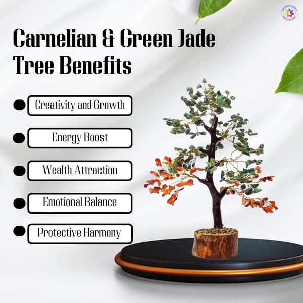 Carnelian & Green Jade Crystal Tree for Wealth Attraction 4