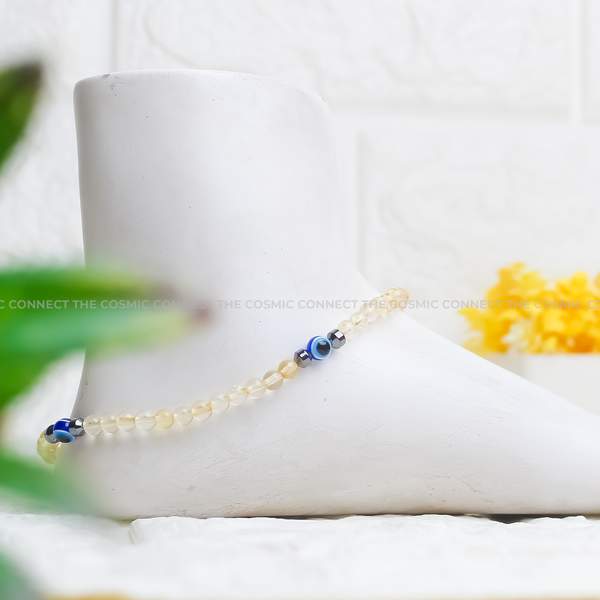 Citrine Crystal Anklet for Attract Prosperity, Joy & Confidence