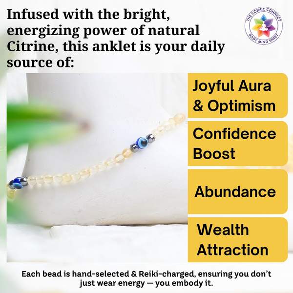 Citrine Crystal Anklet for Attract Prosperity, Joy & Confidence 4