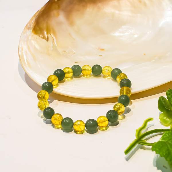 Citrine & Green Aventurine Bracelet for Wealth & Prosperity | 8mm Beads