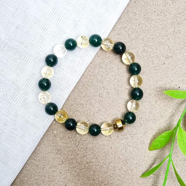 Citrine & Green Jade Bracelet for Abundance & Prosperity | 8mm Beads