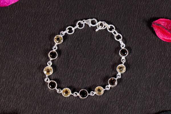 Citrine & Smoky Quartz 925 Silver Bracelet for Prosperity & Protection 2