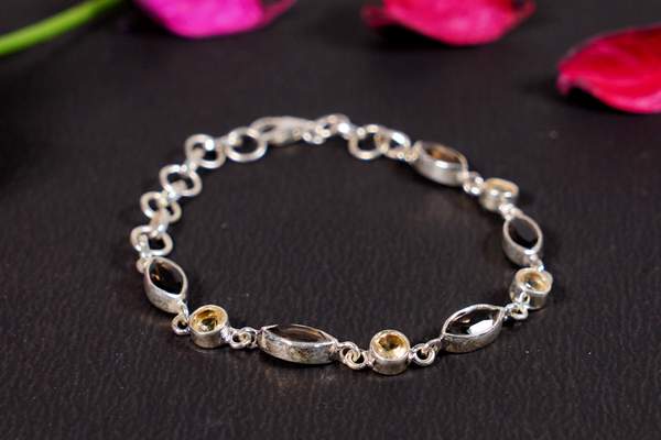 Citrine & Smoky Quartz 925 Silver Bracelet for Prosperity & Protection 3