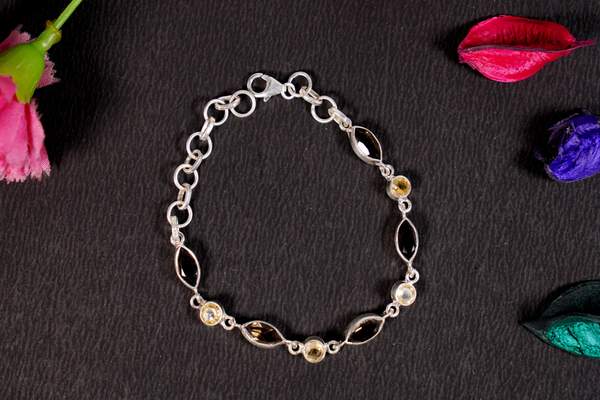 Citrine & Smoky Quartz 925 Silver Bracelet for Prosperity & Protection 4