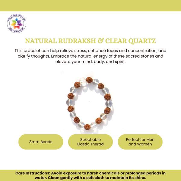 Clear Quartz & 5-Faces Rudraksh Bracelet for Clarity, Spirituality 2