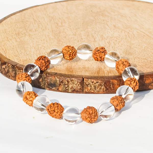 Clear Quartz & 5-Faces Rudraksh Bracelet for Clarity, Spirituality 3