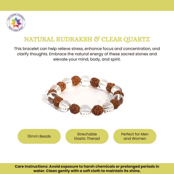 Clear Quartz & 5-Faces Rudraksh Bracelet for Clarity, Spirituality 4