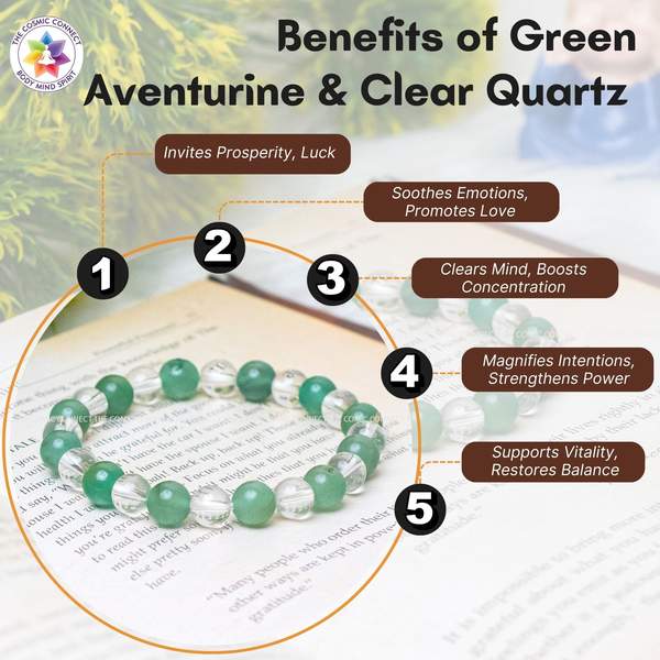 Clear Quartz & Green Aventurine Bracelet for Abundance & Clarity | 8mm Beads 2