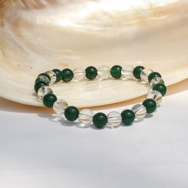 Clear Quartz & Green Jade Healing Bracelet for Abundance, Clarity, and Balance