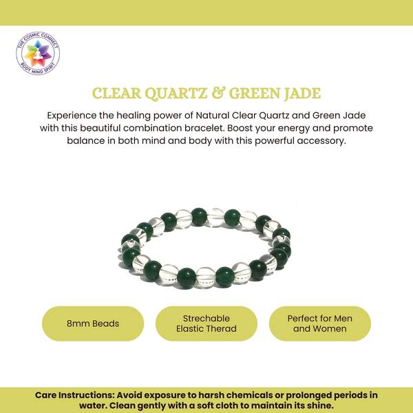 Clear Quartz & Green Jade Healing Bracelet for Abundance, Clarity, and Balance 2