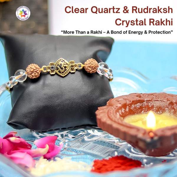 Clear Quartz & Rudraksha Crystal Rakhi for Focus, & Protection Reiki Energized 3