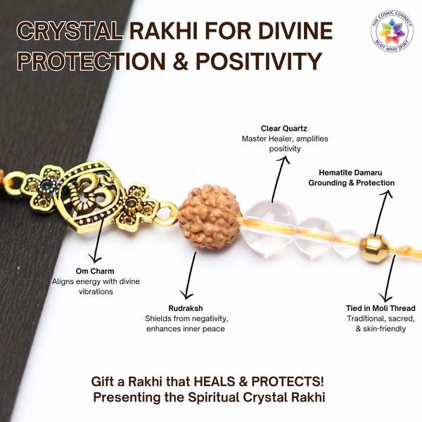 Clear Quartz & Rudraksha Crystal Rakhi for Focus, & Protection Reiki Energized 4