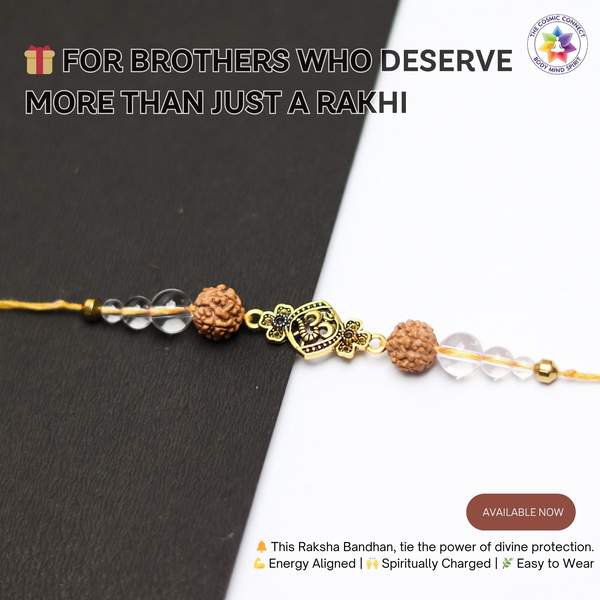 Clear Quartz & Rudraksha Crystal Rakhi for Focus, & Protection Reiki Energized 7