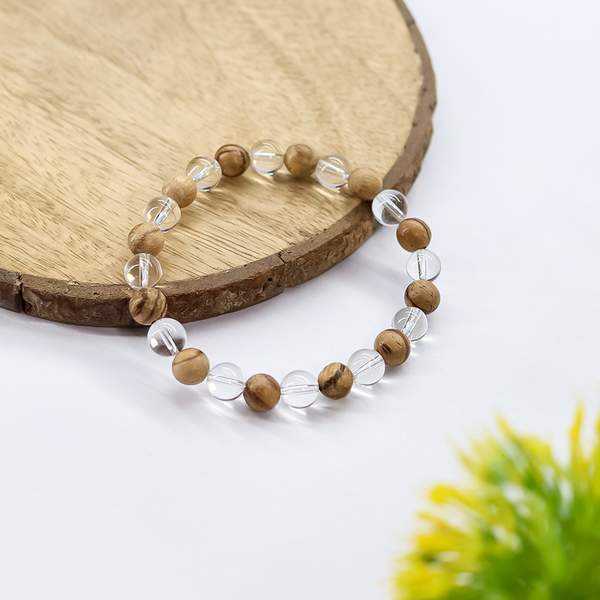 Clear Quartz & Wood Healing Bracelet For Focus, Energy & Everyday Balance