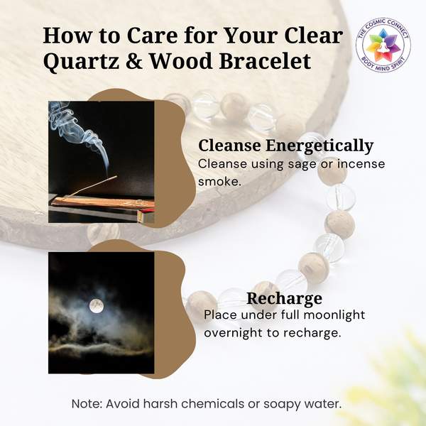 Clear Quartz & Wood Healing Bracelet For Focus, Energy & Everyday Balance 9