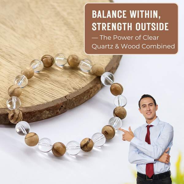 Clear Quartz & Wood Healing Bracelet For Focus, Energy & Everyday Balance 2