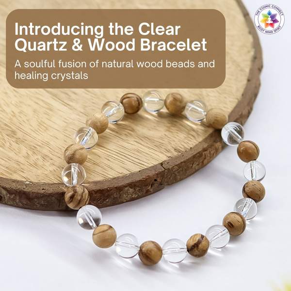 Clear Quartz & Wood Healing Bracelet For Focus, Energy & Everyday Balance 4