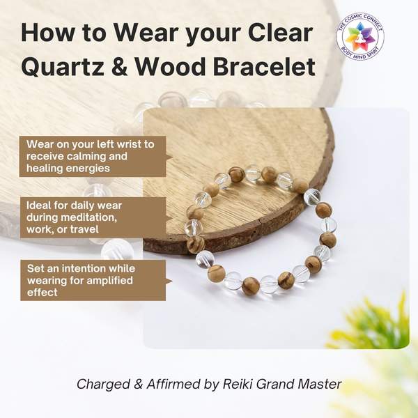 Clear Quartz & Wood Healing Bracelet For Focus, Energy & Everyday Balance 8
