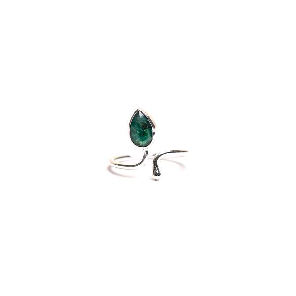 Emerald Adjustable Silver Ring Enhance Love and Abundance