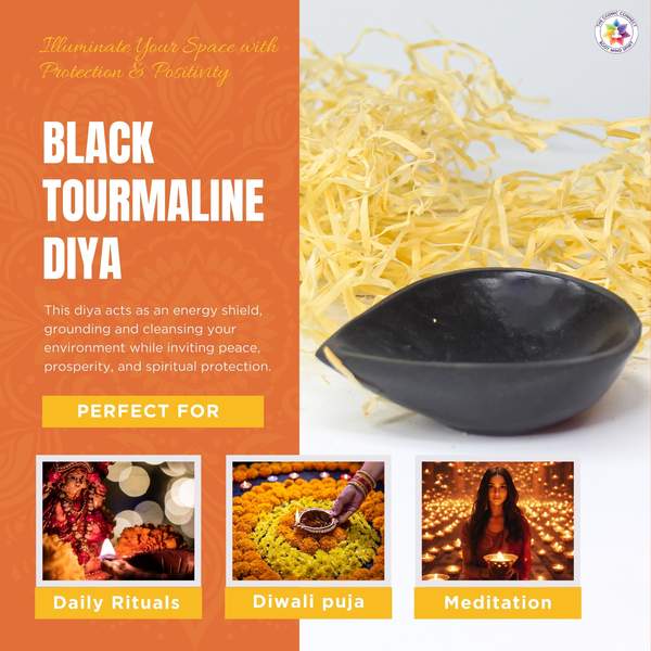 Energized Black Tourmaline Crystal Diya for Home Decor Protective Aura 3