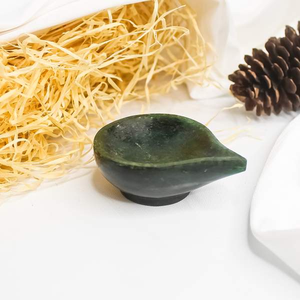Energized Green Jade Crystal Diya for Wealth & Prosperity for Home Decor