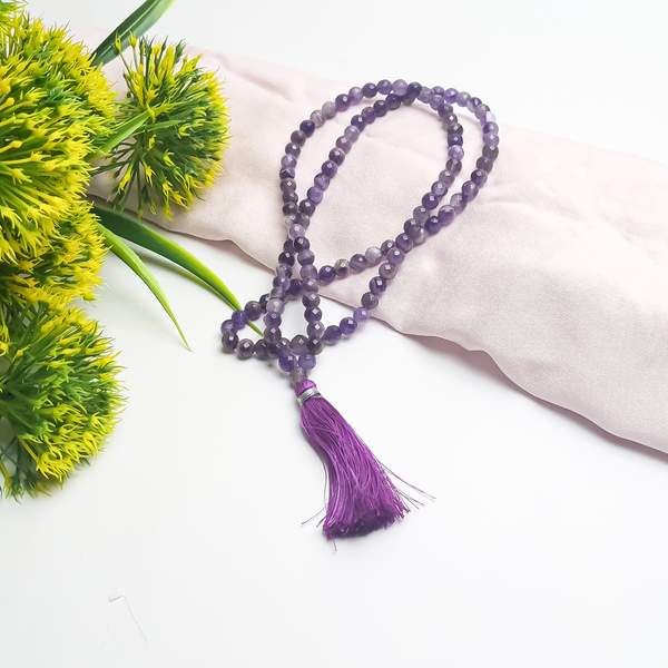 Faceted Amethyst 108 Beads Jap Mala A Gateway to Inner Peace