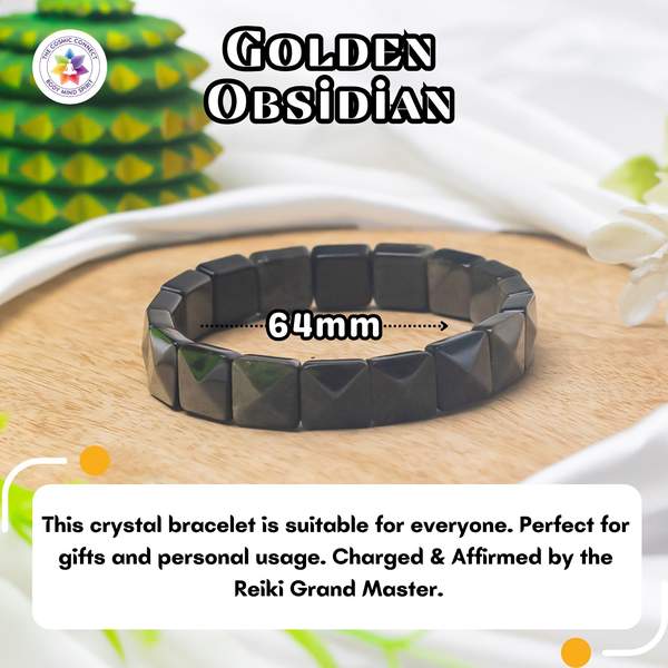 Golden Obsidian Gem-Cut Crystal Bracelet for Protection, Energy Shielding 4