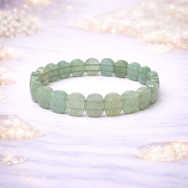 Green Aventurine Gem Cut Crystal Bracelet for Prosperity & Heart Healing