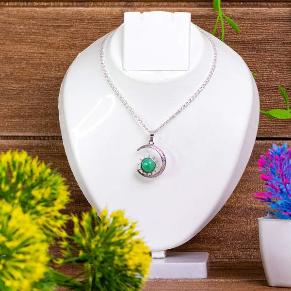 Green Aventurine Moon Pendant Embrace Luck, & Growth