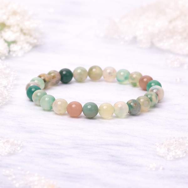 Green Flower Agate Bracelet - Balance & Calming Energy | 8mm Beads